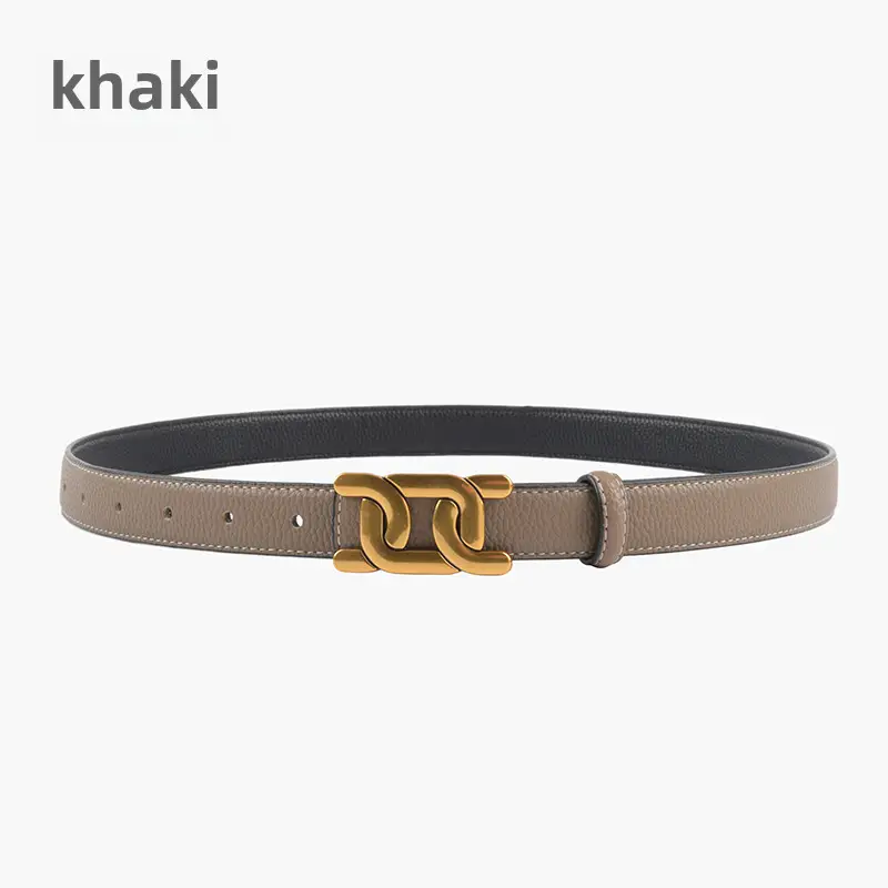 Women's Two-Sided Cowhide Belt with Litchi Pattern - Image 3