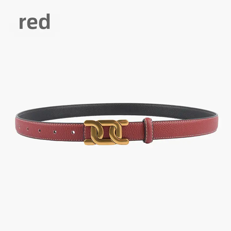 Women's Two-Sided Cowhide Belt with Litchi Pattern - Image 8
