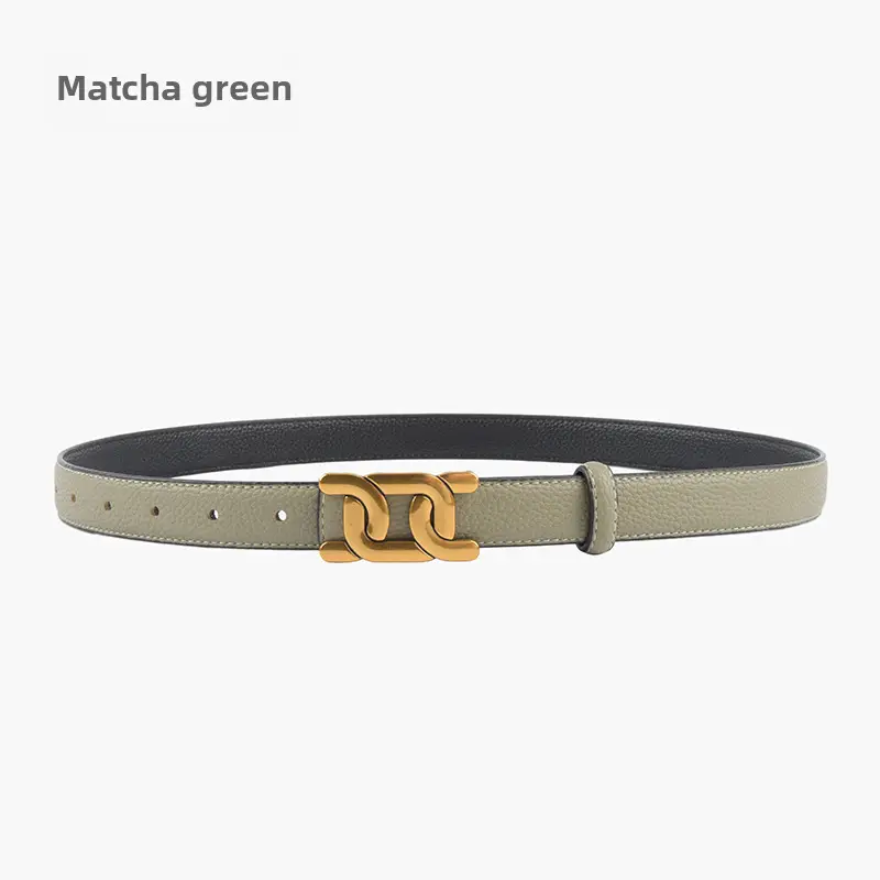 Women's Two-Sided Cowhide Belt with Litchi Pattern - Image 9