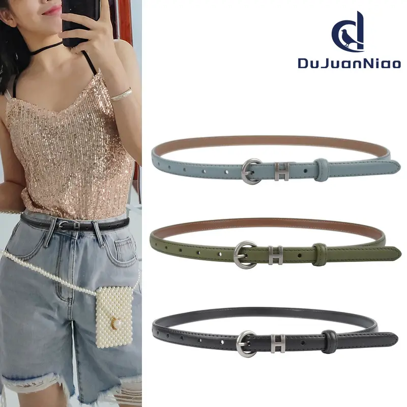 Thin Genuine Leather Belt for Women Light Blue - Image 12