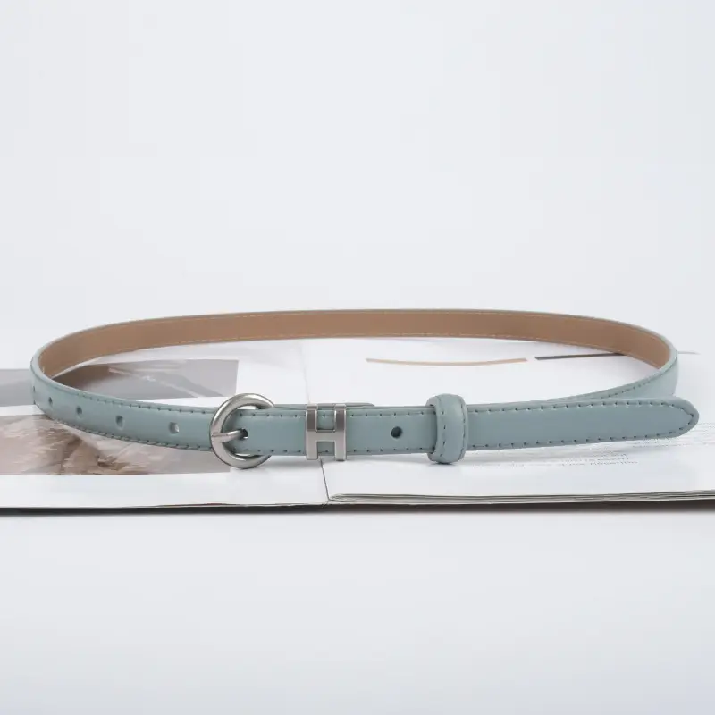 Thin Genuine Leather Belt for Women Light Blue - Image 14
