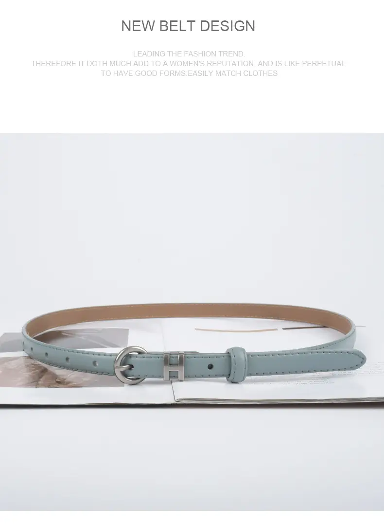 Thin Genuine Leather Belt for Women Light Blue β feature 11