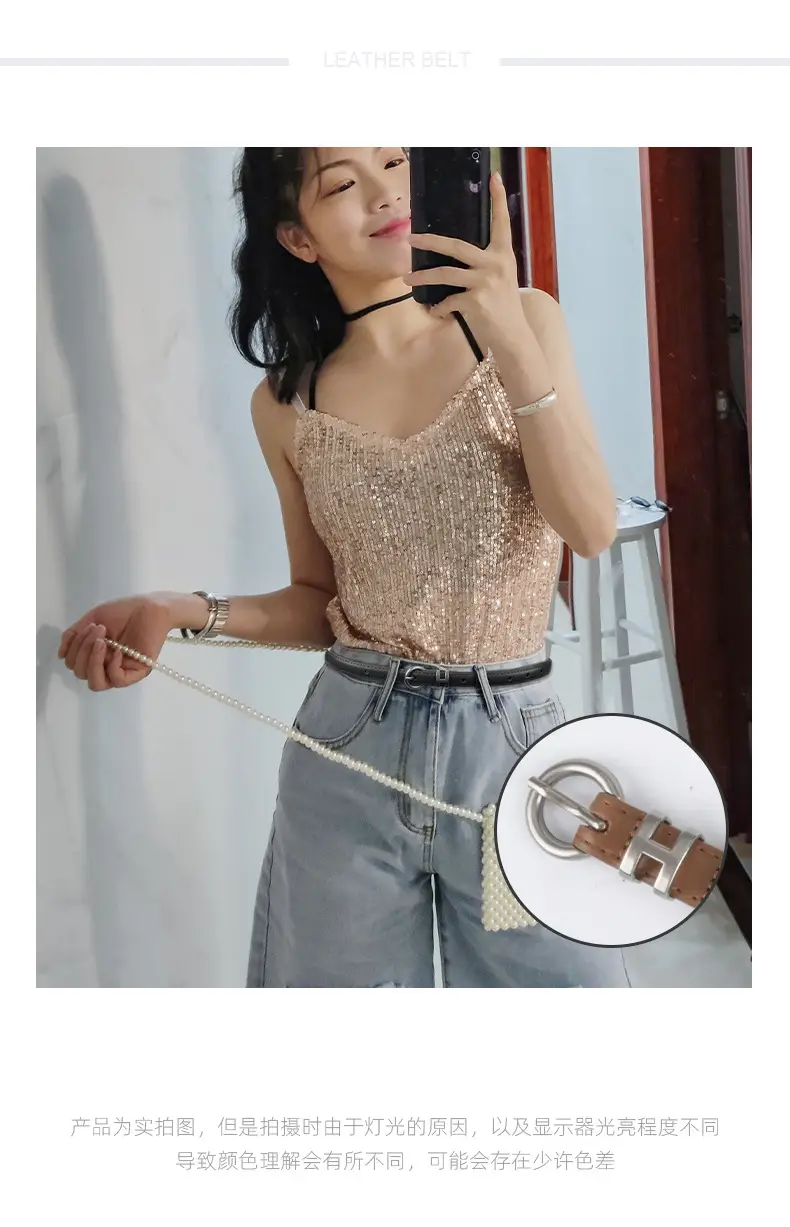 Thin Genuine Leather Belt for Women Light Blue β feature 2