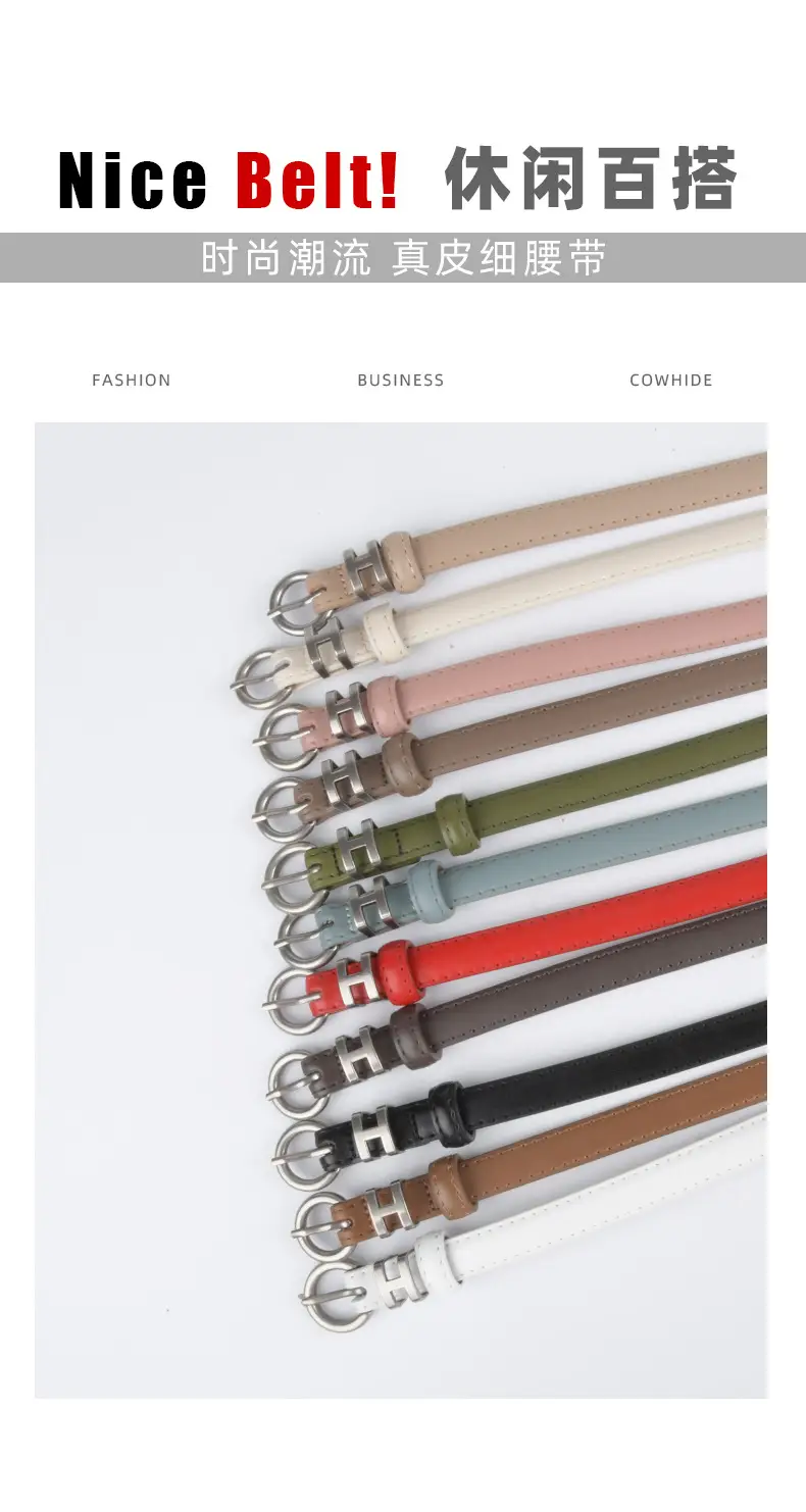 Thin Genuine Leather Belt for Women Light Blue β feature 4