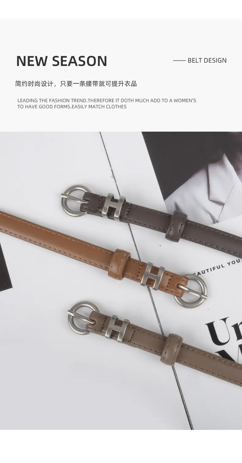 Thin Genuine Leather Belt for Women Light Blue β feature 5