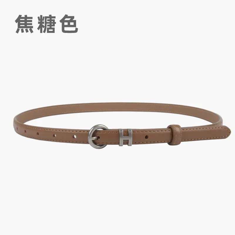 Thin Genuine Leather Belt for Women Light Blue - Image 2