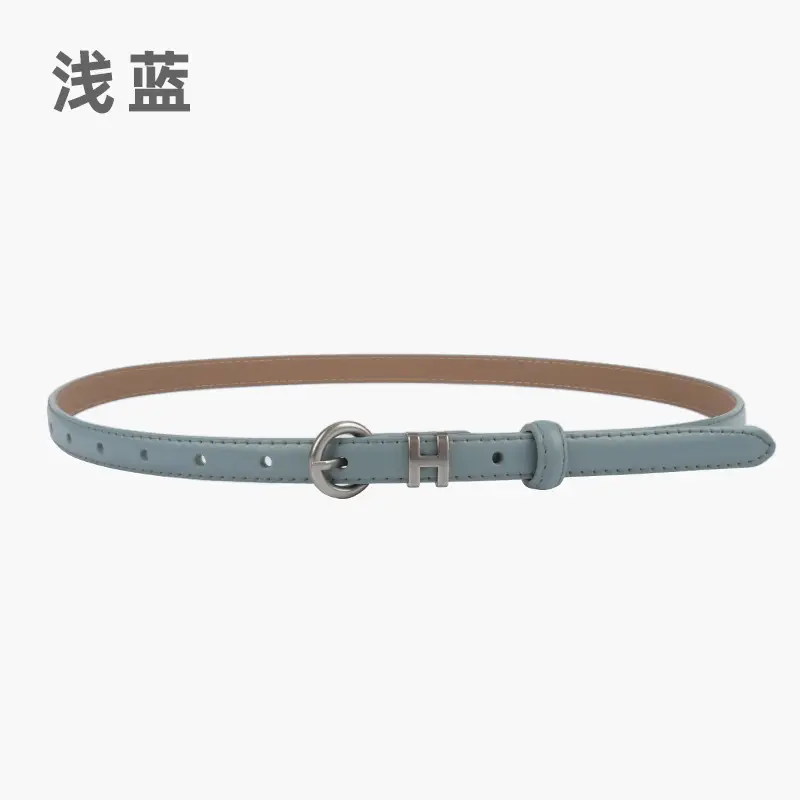 Thin Genuine Leather Belt for Women Light Blue - Image 8