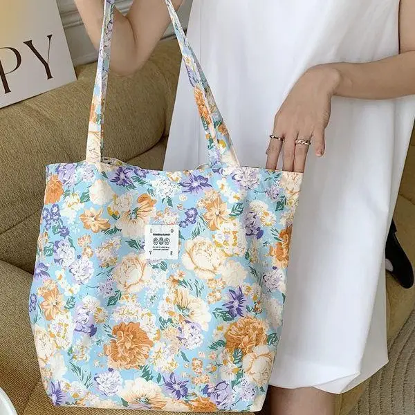Cotton Floral Shoulder Bag Large Capacity Tote Bag - Image 3
