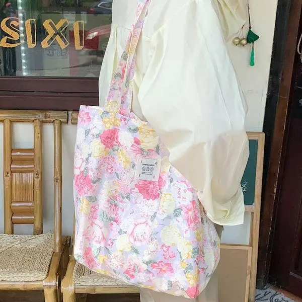 Cotton Floral Shoulder Bag Large Capacity Tote Bag - Image 4