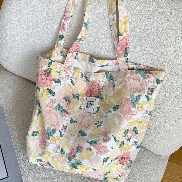 Cotton Floral Shoulder Bag Large Capacity Tote Bag - Image 5