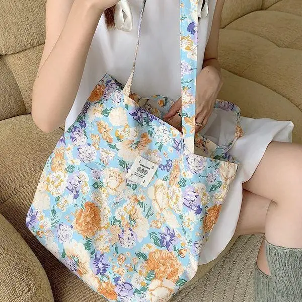 Cotton Floral Shoulder Bag Large Capacity Tote Bag - Image 6