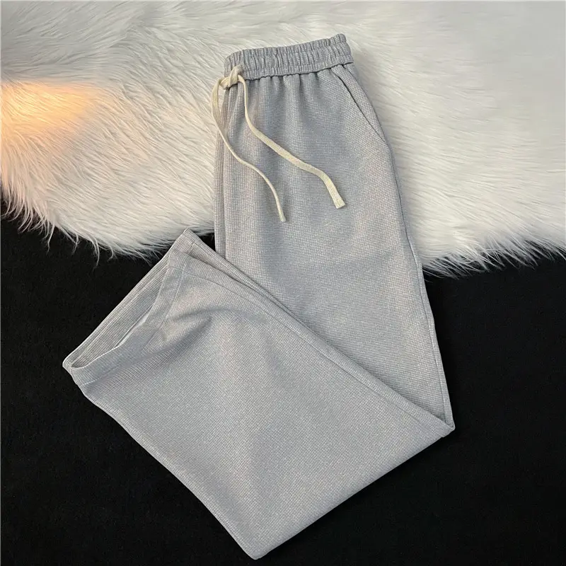 Men's Waffle Pants Black Grey White Loose Straight Spring - Image 6
