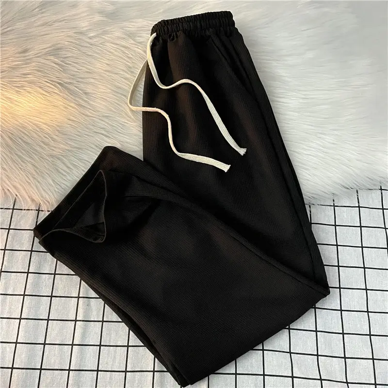 Men's Waffle Pants Black Grey White Loose Straight Spring - Image 7