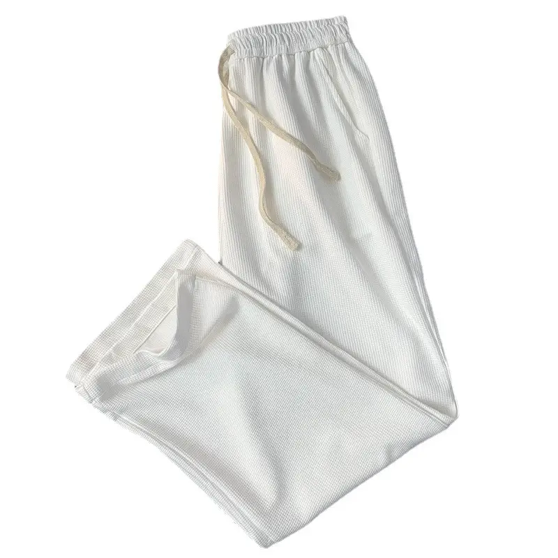 Men's Waffle Pants Black Grey White Loose Straight Spring - Image 8