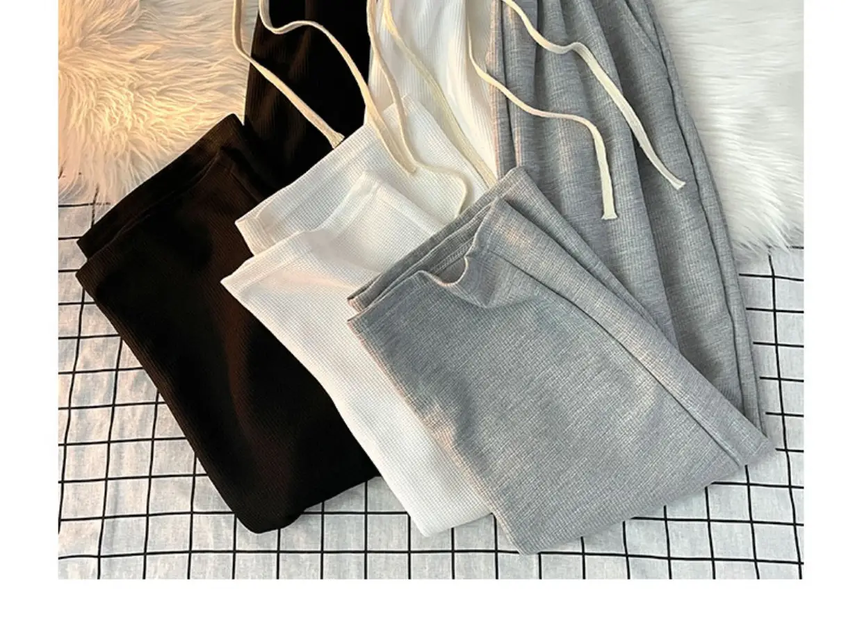 Men's Waffle Pants Black Grey White Loose Straight Spring — feature 4