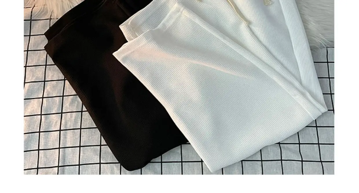 Men's Waffle Pants Black Grey White Loose Straight Spring — feature 6