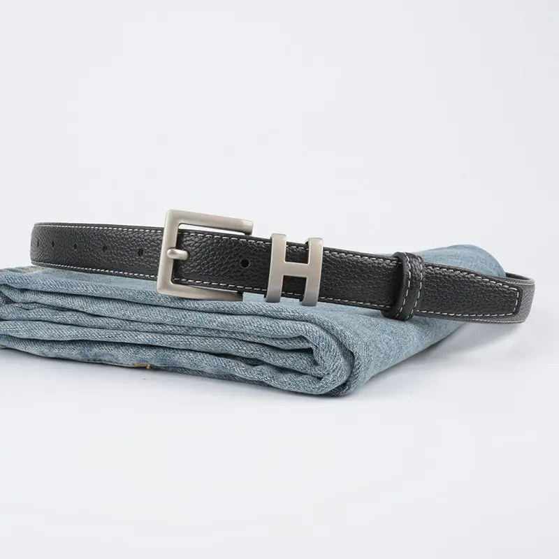 Litchi Cowhide Belt H Buckle Women's Casual Belt - Image 19