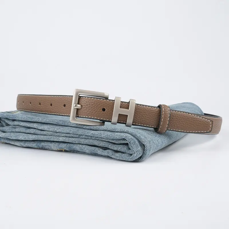 Litchi Cowhide Belt H Buckle Women's Casual Belt - Image 20