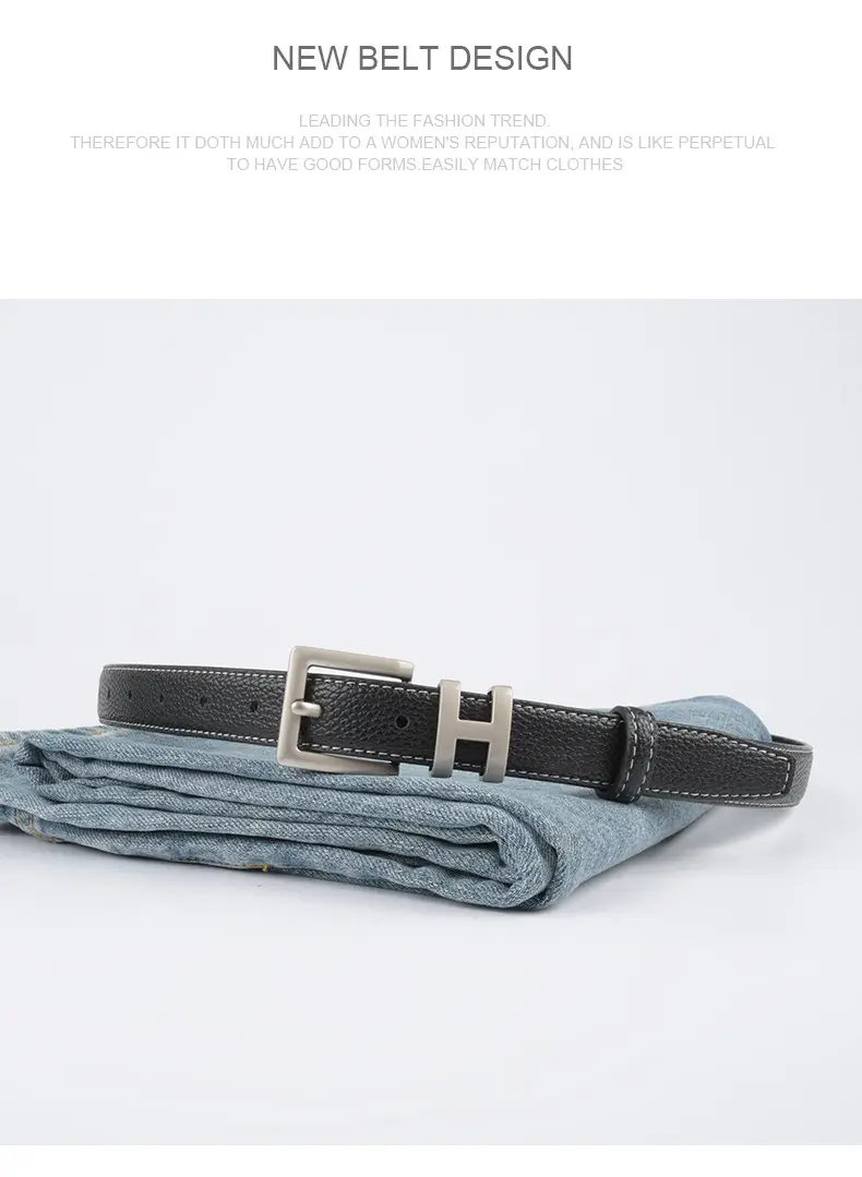 Litchi Cowhide Belt H Buckle Women's Casual Belt β feature 11