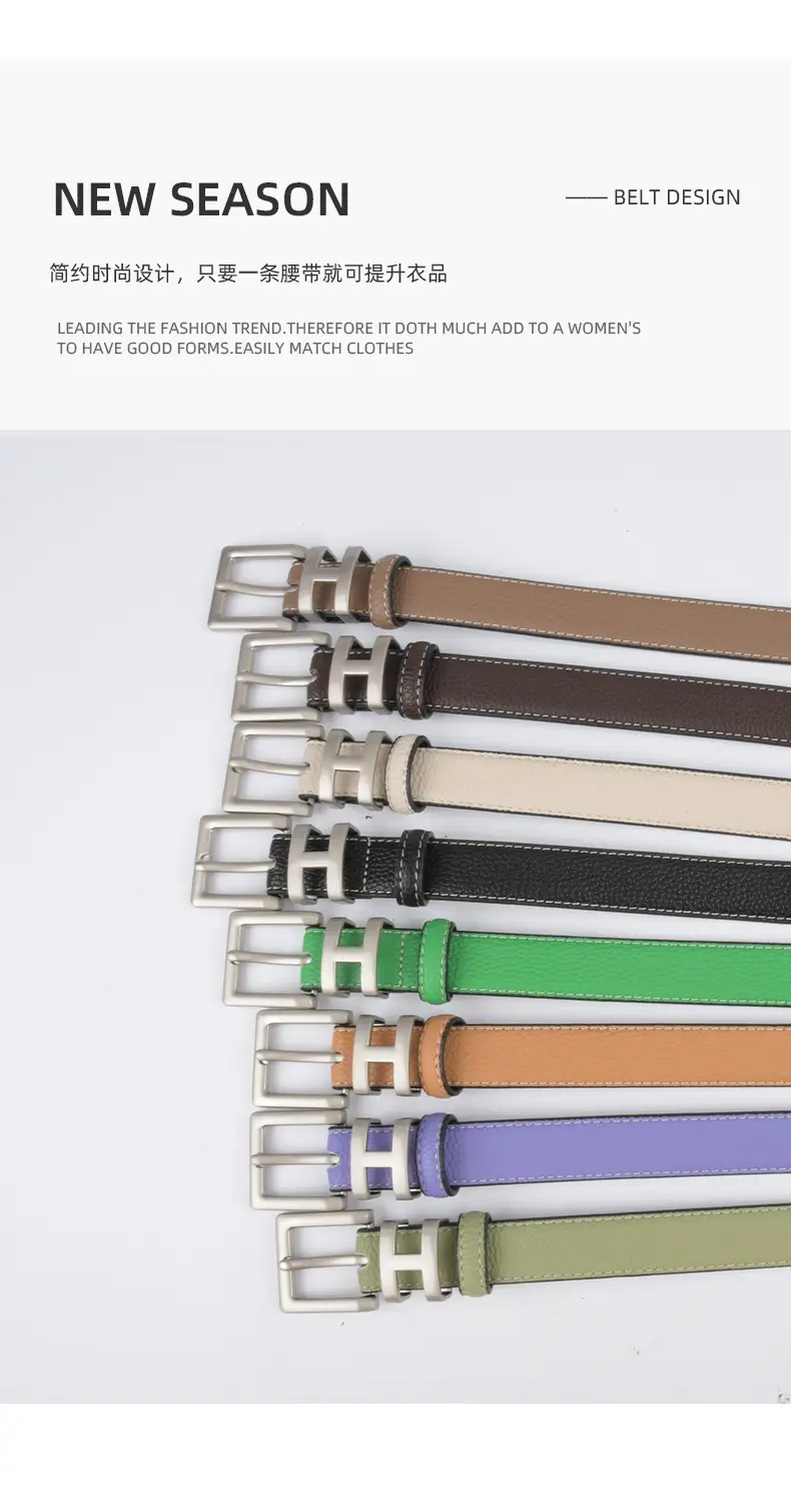 Litchi Cowhide Belt H Buckle Women's Casual Belt β feature 5