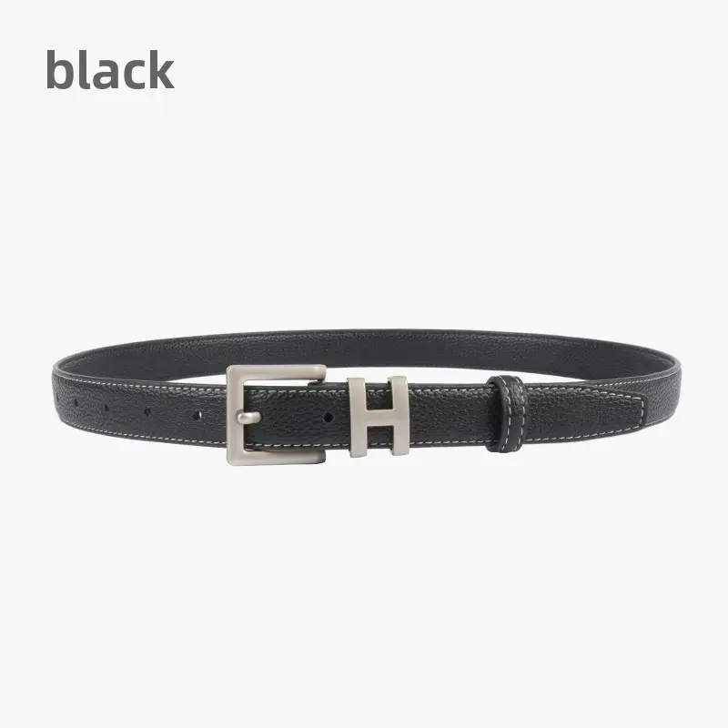 Litchi Cowhide Belt H Buckle Women's Casual Belt