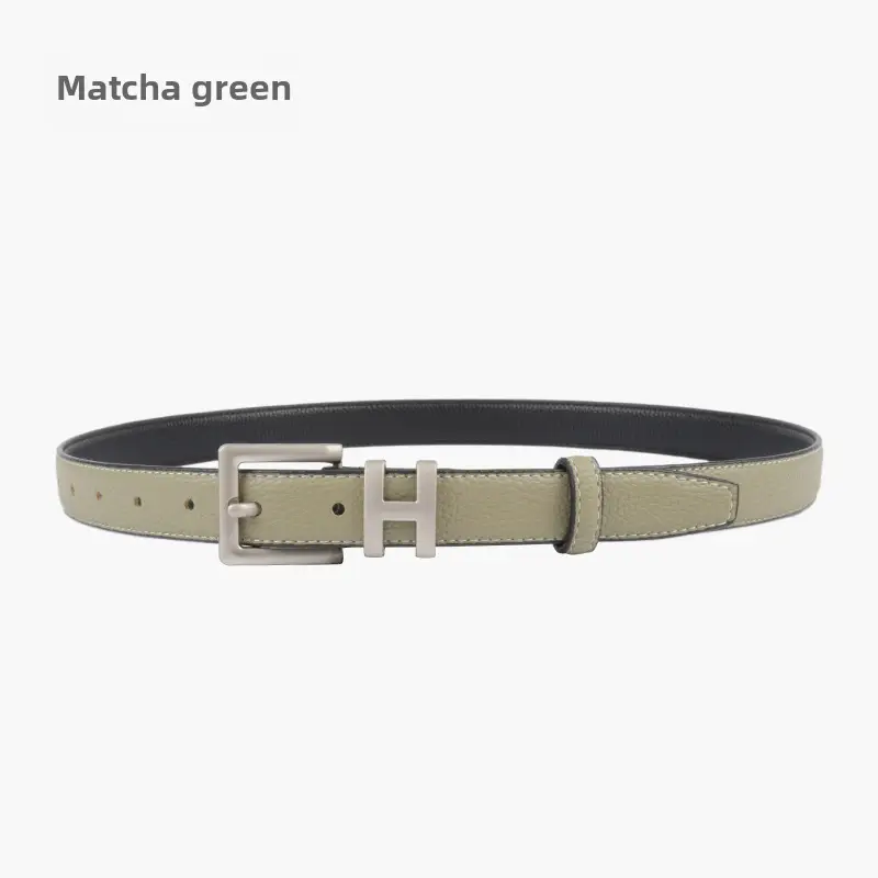 Litchi Cowhide Belt H Buckle Women's Casual Belt - Image 10