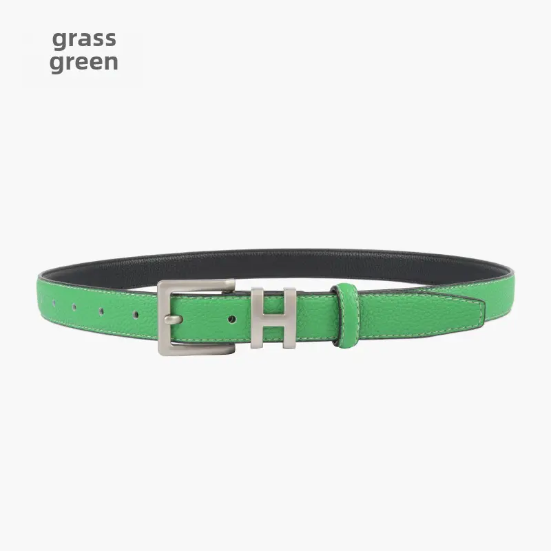 Litchi Cowhide Belt H Buckle Women's Casual Belt - Image 11