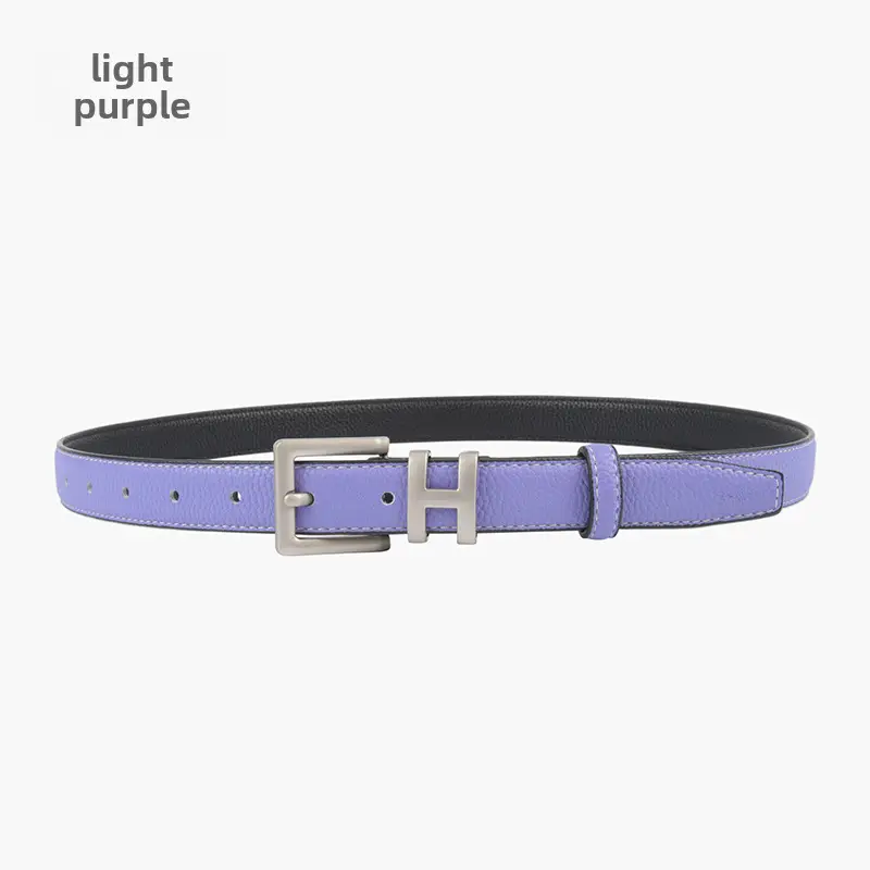 Litchi Cowhide Belt H Buckle Women's Casual Belt - Image 12