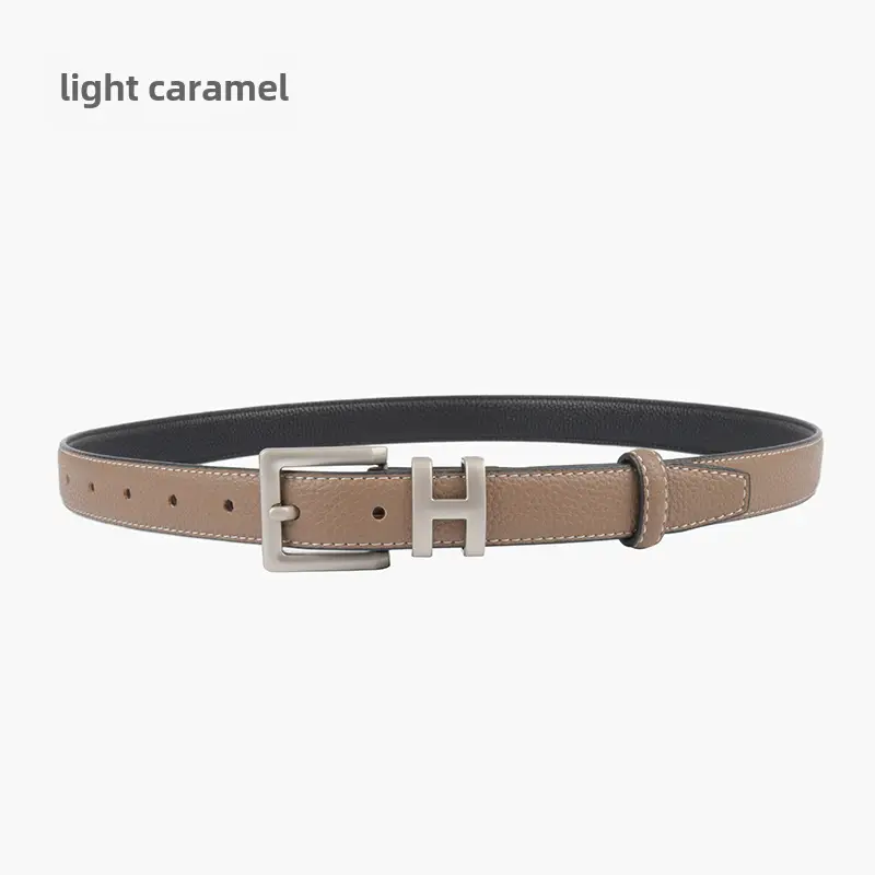 Litchi Cowhide Belt H Buckle Women's Casual Belt - Image 14