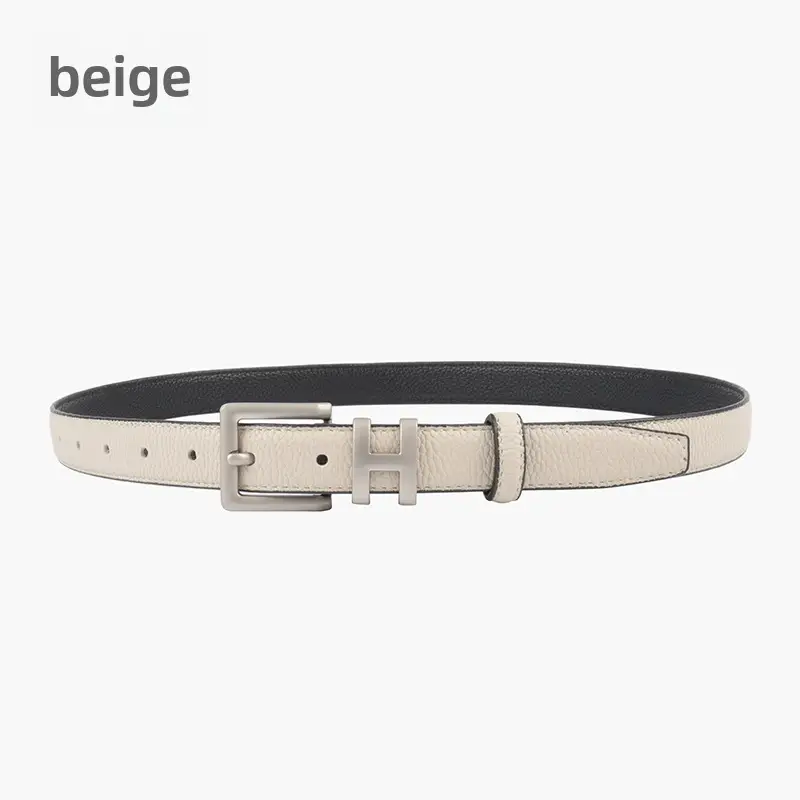 Litchi Cowhide Belt H Buckle Women's Casual Belt - Image 2