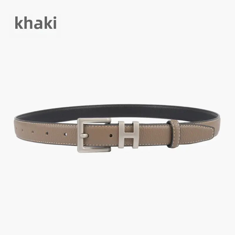 Litchi Cowhide Belt H Buckle Women's Casual Belt - Image 3