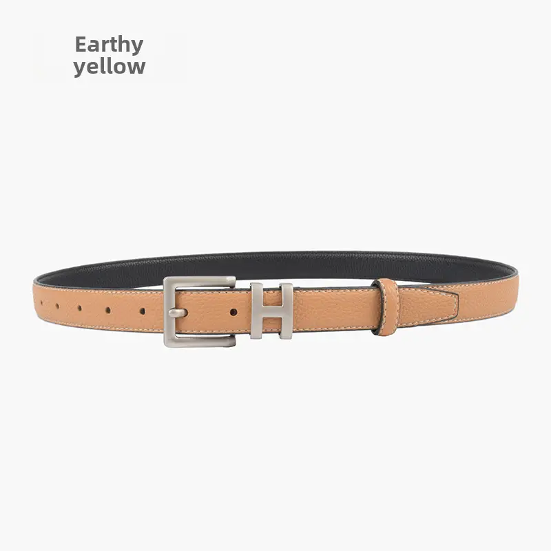 Litchi Cowhide Belt H Buckle Women's Casual Belt - Image 8