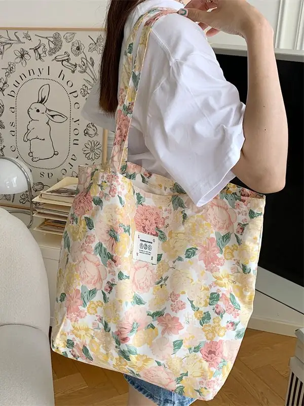 Cotton Floral Shoulder Bag Large Capacity Tote Bag - Image 2