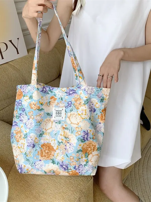 Cotton Floral Shoulder Bag Large Capacity Tote Bag - Image 3