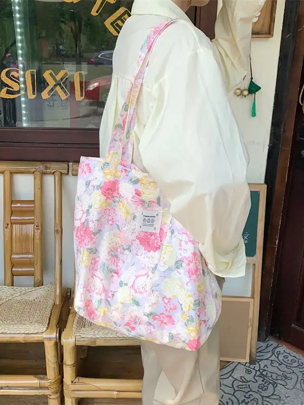 Cotton Floral Shoulder Bag Large Capacity Tote Bag - Image 4