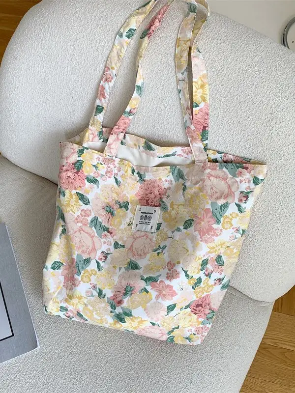 Cotton Floral Shoulder Bag Large Capacity Tote Bag - Image 5