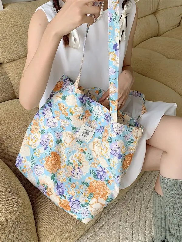 Cotton Floral Shoulder Bag Large Capacity Tote Bag - Image 6