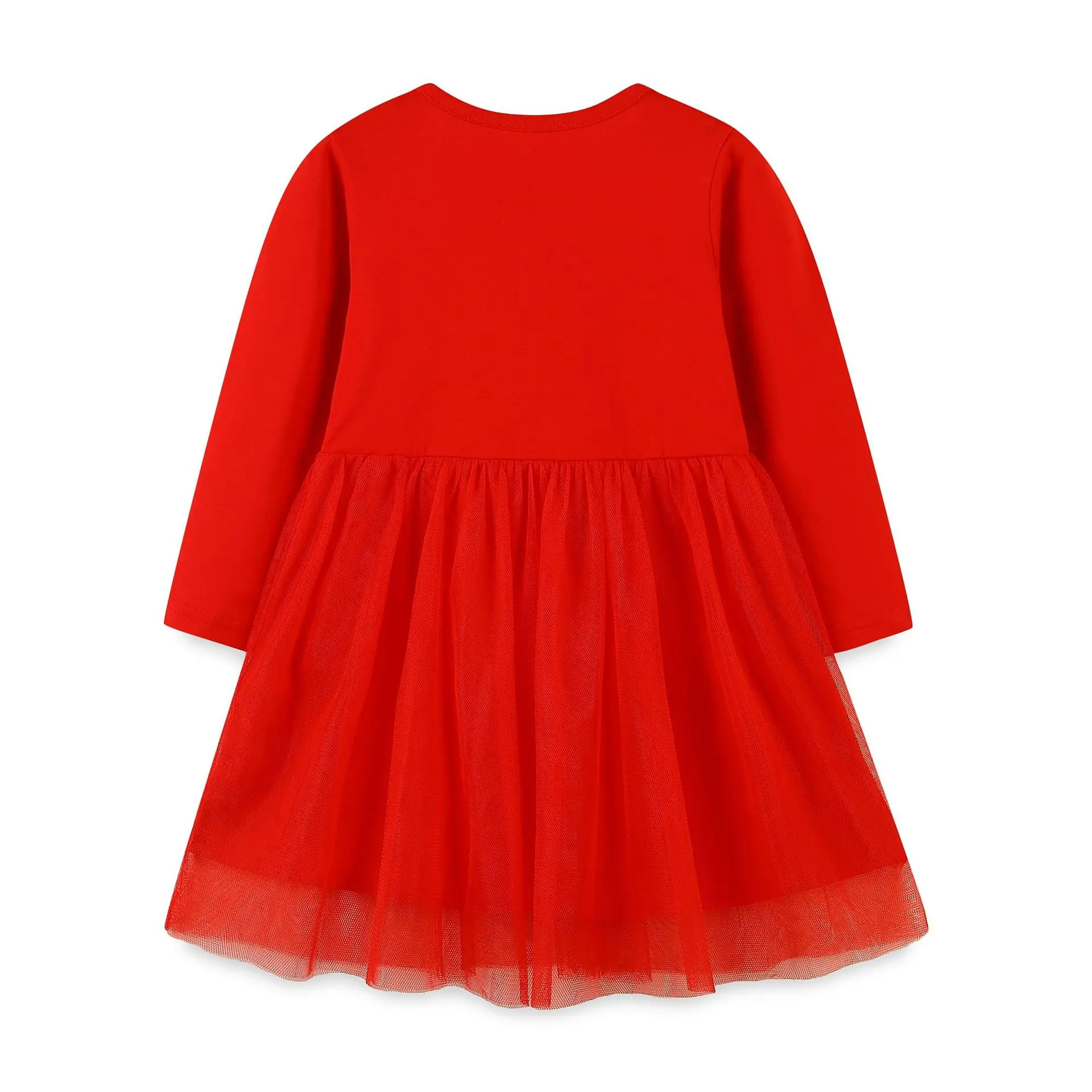 Red Wind Mesh Embroidered Girls Dress for Children - Image 3