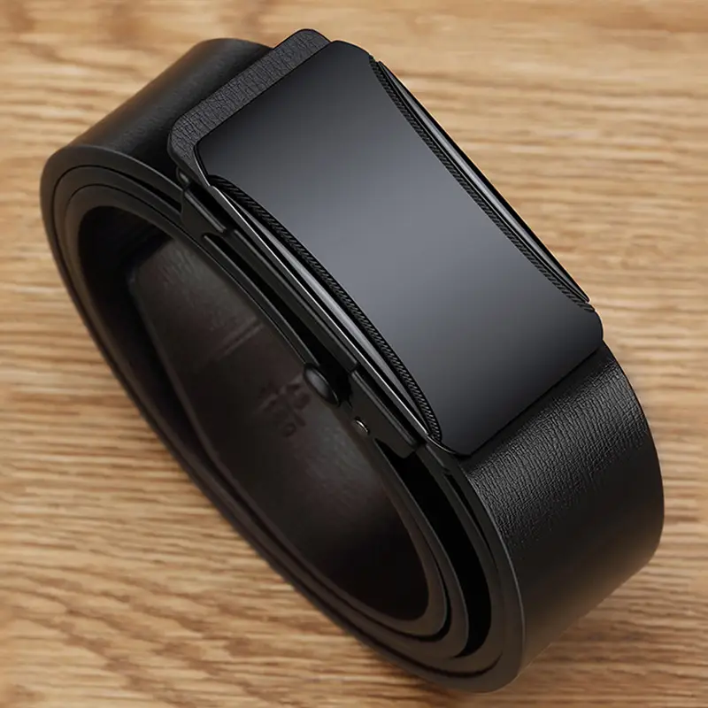 Black Leather Automatic Buckle Belt for Men - Image 3