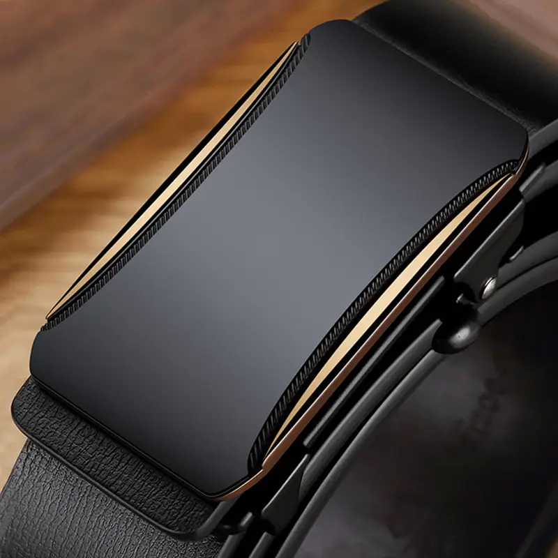 Black Leather Automatic Buckle Belt for Men - Image 4