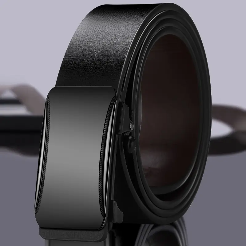 Black Leather Automatic Buckle Belt for Men - Image 2