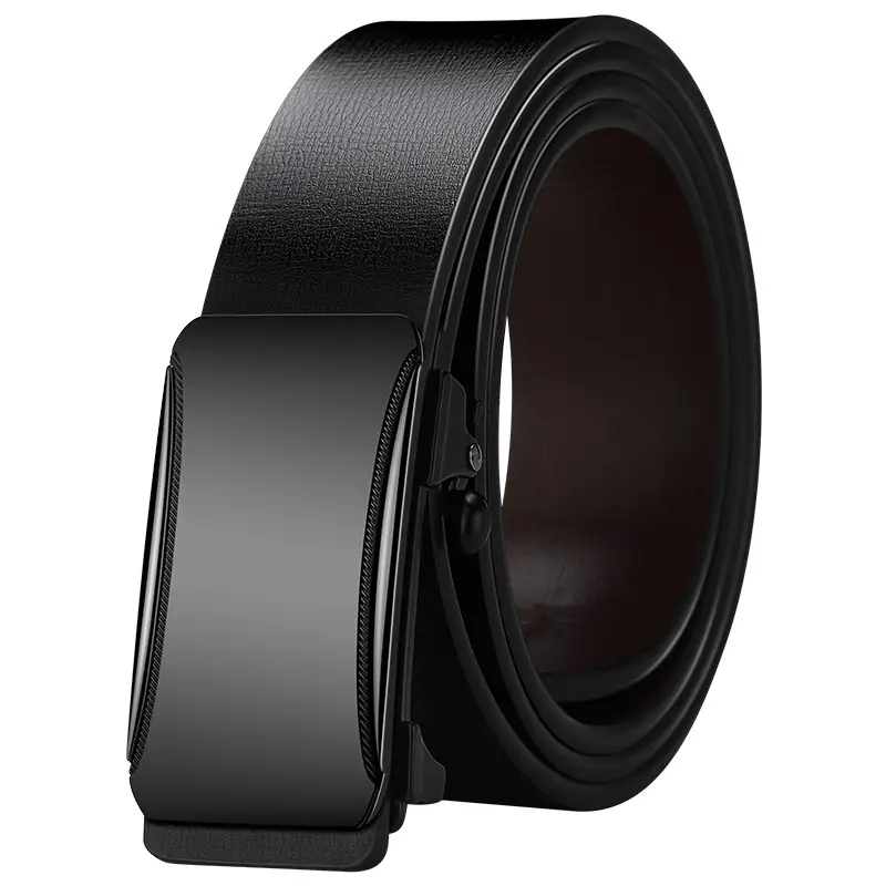 Black Leather Automatic Buckle Belt for Men - Image 5