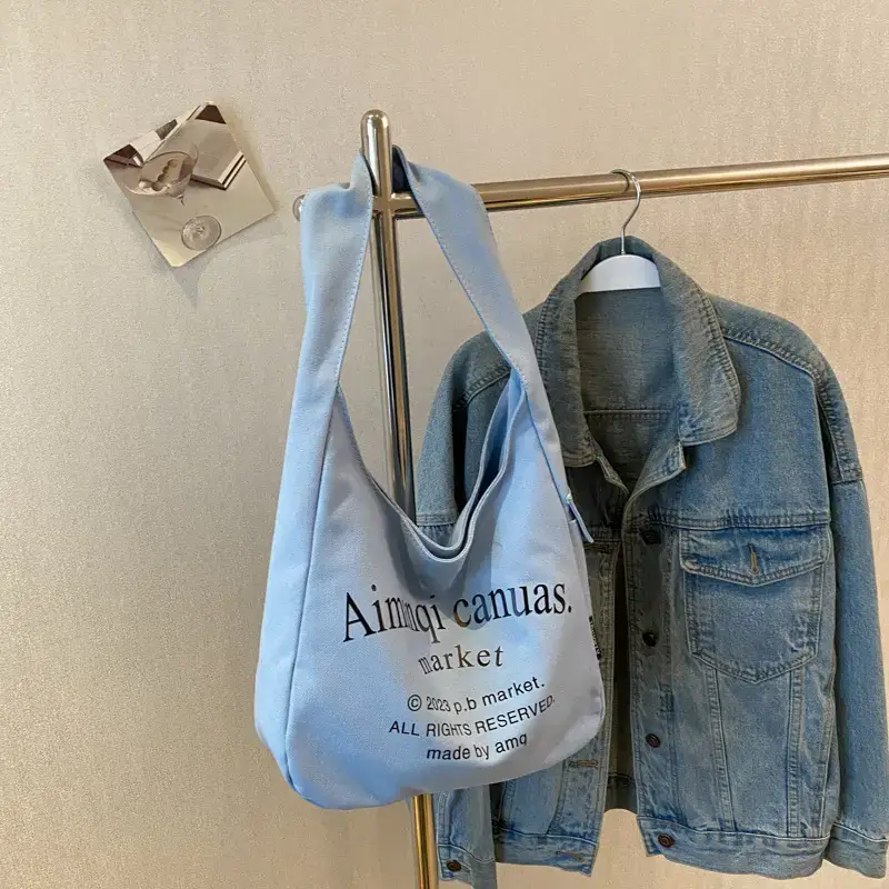 Light Blue Canvas Shoulder Bag for Women 2025 - Image 4