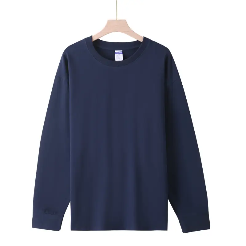 Men Cotton Long Sleeve Shirt Navy Solid 260g