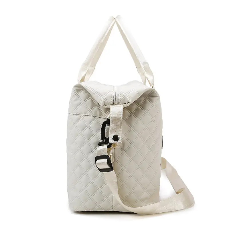 White Quilted Gym Bag Large Capacity Shoulder Boarding Bag - Image 12