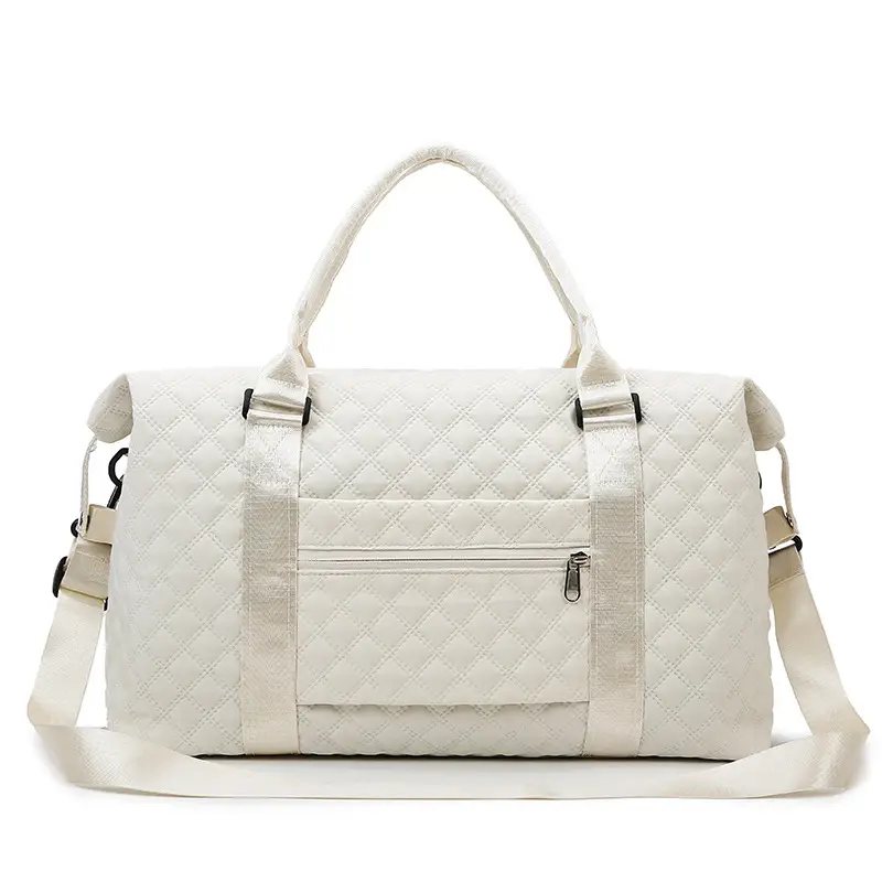 White Quilted Gym Bag Large Capacity Shoulder Boarding Bag - Image 13