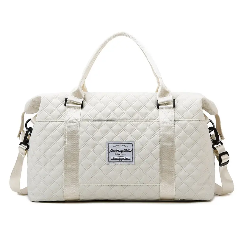 White Quilted Gym Bag Large Capacity Shoulder Boarding Bag - Image 15