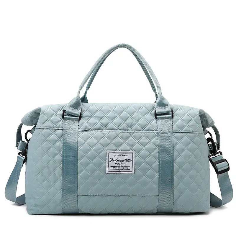 White Quilted Gym Bag Large Capacity Shoulder Boarding Bag - Image 2
