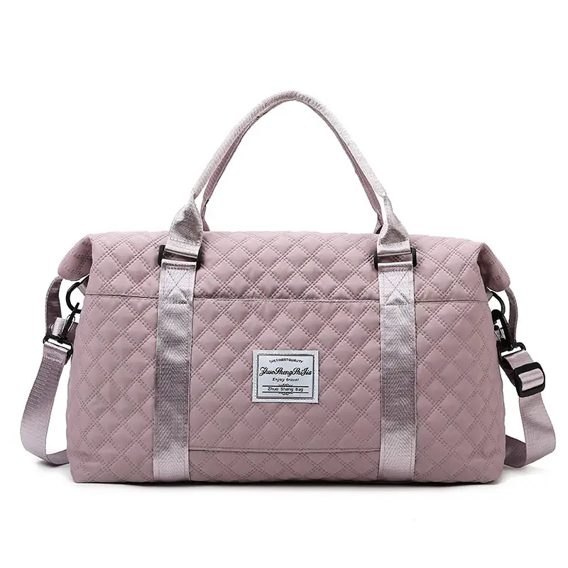 White Quilted Gym Bag Large Capacity Shoulder Boarding Bag - Image 3