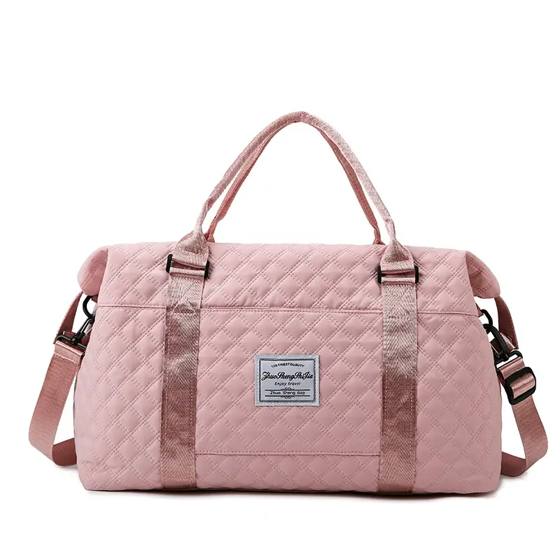 White Quilted Gym Bag Large Capacity Shoulder Boarding Bag - Image 4